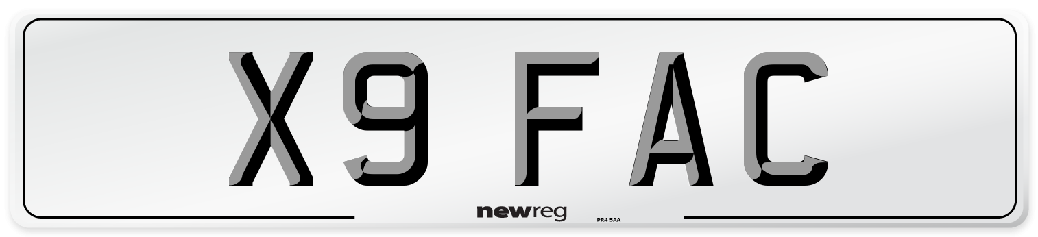X9 FAC Number Plate from New Reg